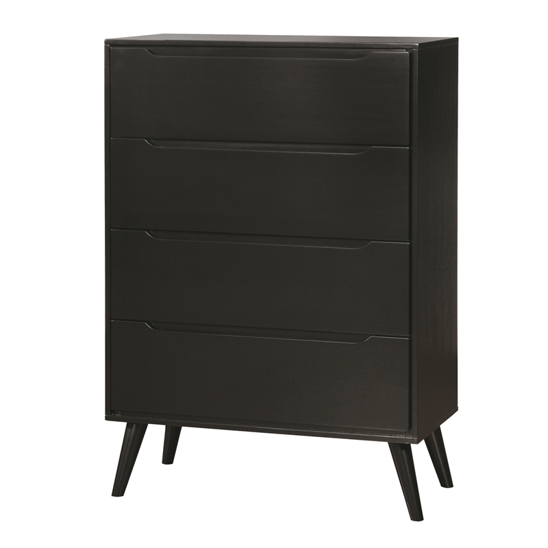 Bowery Hill Mid-Century Modern Wood 4-Drawer Chest in Black Finish