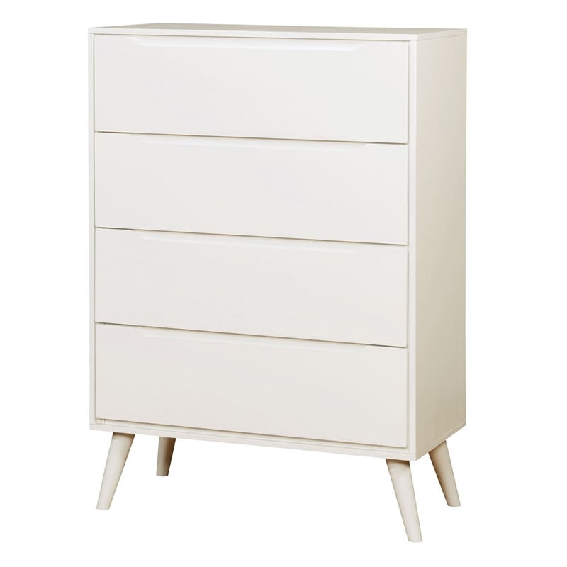 Bowery Hill Mid-Century Modern Wood 4-Drawer Chest in White Finish