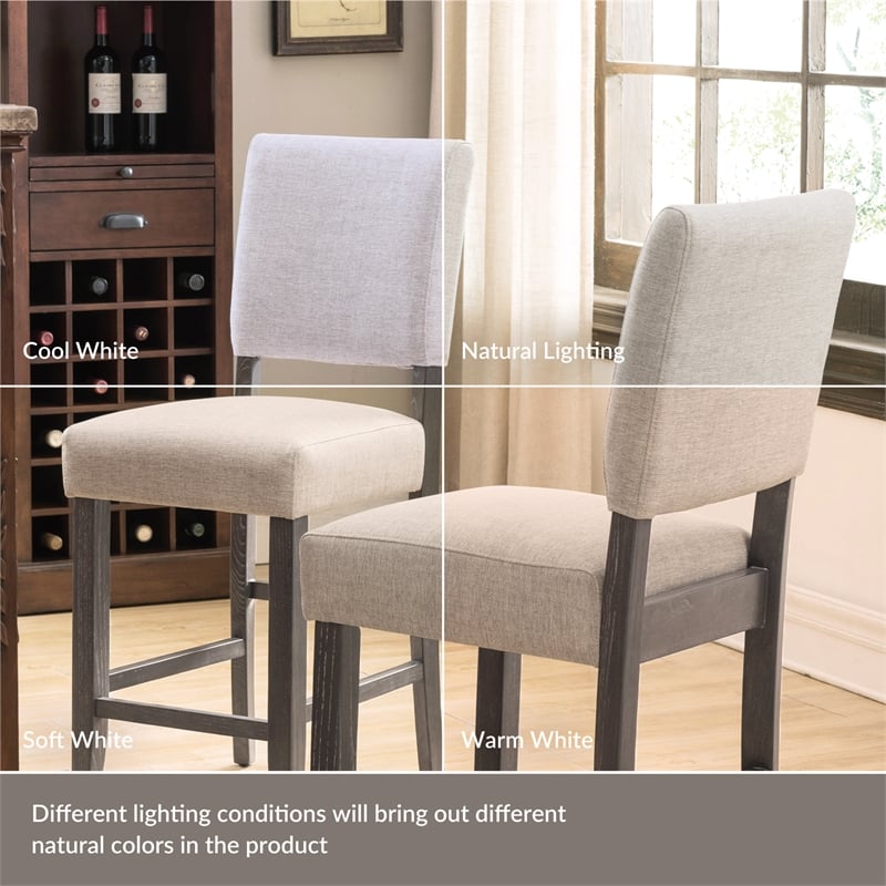 Bowery Hill Wood Upholstered Back Counter Stool Set in Heather Gray
