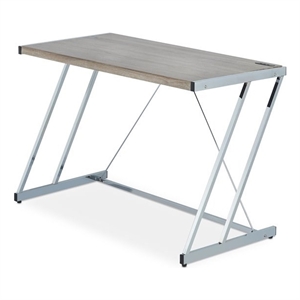 Bowery Hill Wood Top Writing Desk with USB Dock in Weathered Oak and Chrome