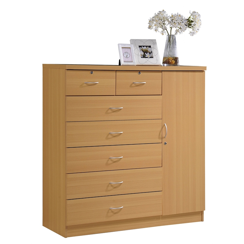 Bowery Hill 7 Drawer Chest with Locks on 2 Drawers and 1 Door in Beech Wood
