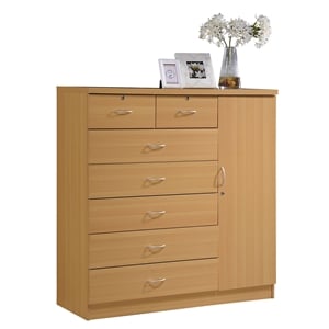 Bowery Hill 7 Drawer Chest with Locks on 2 Drawers and 1 Door in Beech Wood
