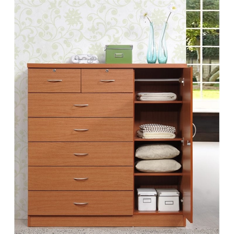 Bowery Hill 7 Drawer Chest with Locks on 2 Drawers and 1 Door in Cherry Wood