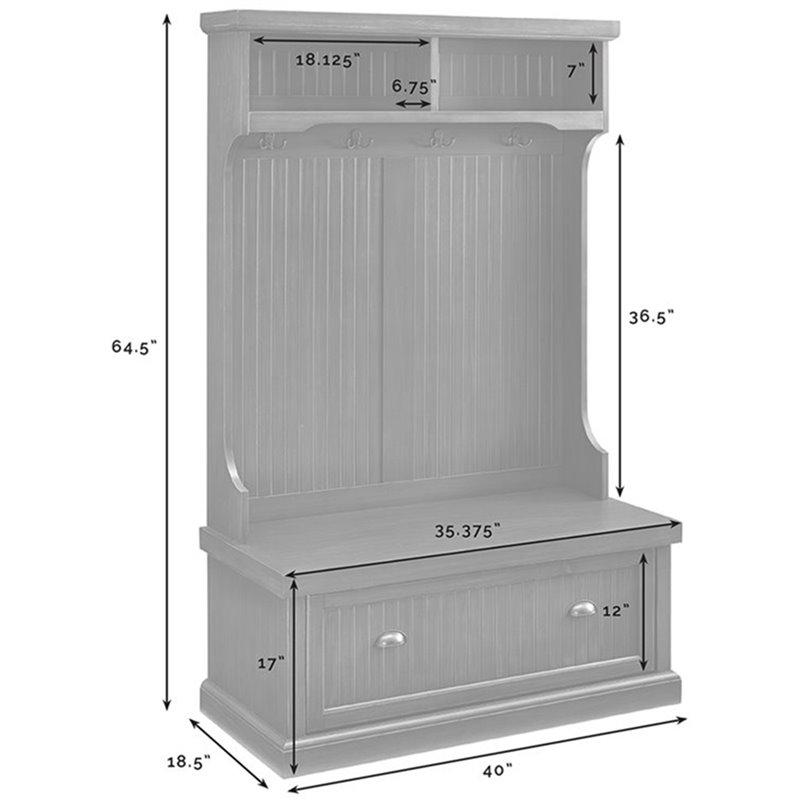 Bowery Hill Coastal Wood Hall Tree in Distressed White Finish