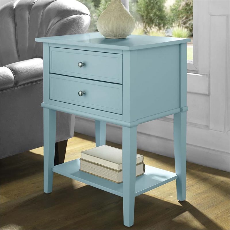 Bowery Hill Contemporary Wood Veneer 2 Drawer End Table in Blue