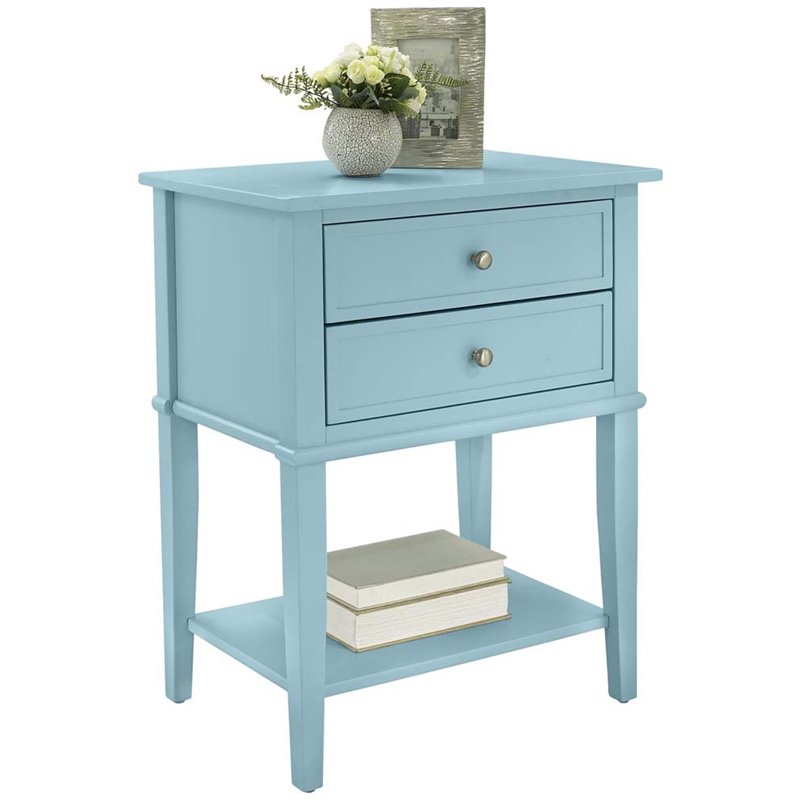 Bowery Hill Contemporary Wood Veneer 2 Drawer End Table in Blue