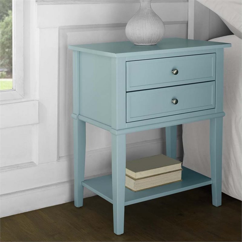 Bowery Hill Contemporary Wood Veneer 2 Drawer End Table in Blue