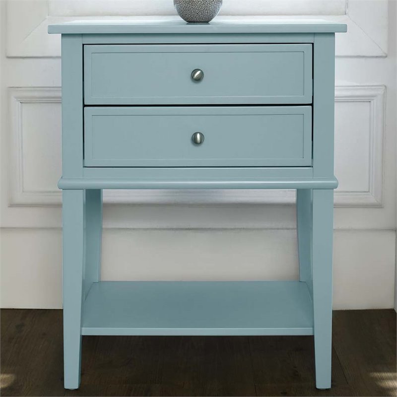 Bowery Hill Contemporary Wood Veneer 2 Drawer End Table in Blue
