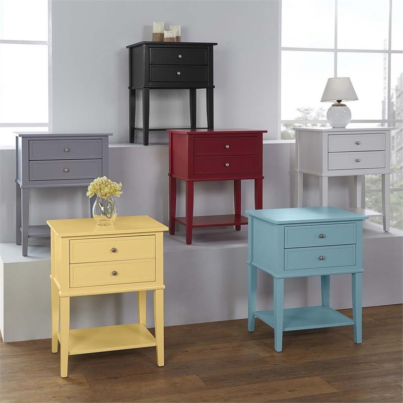 Bowery Hill Contemporary Wood Veneer 2 Drawer End Table in Blue