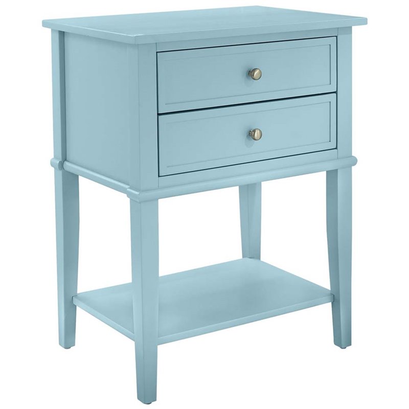 Bowery Hill Contemporary Wood Veneer 2 Drawer End Table in Blue