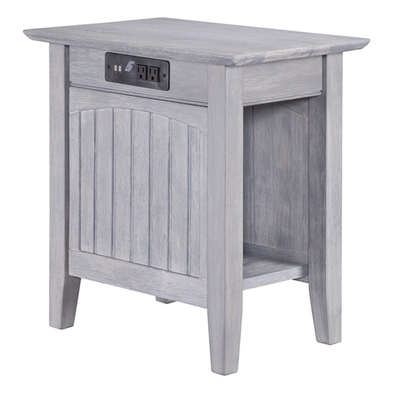 Bowery Hill Solid Wood Side Table with Device Charger in Driftwood