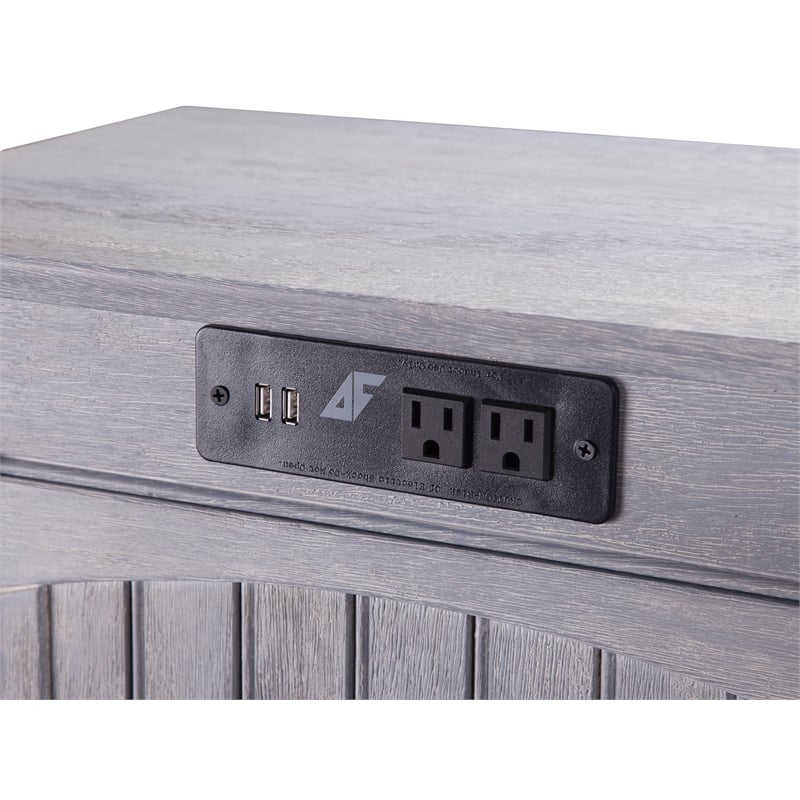 Bowery Hill Solid Wood Side Table with Device Charger in Driftwood