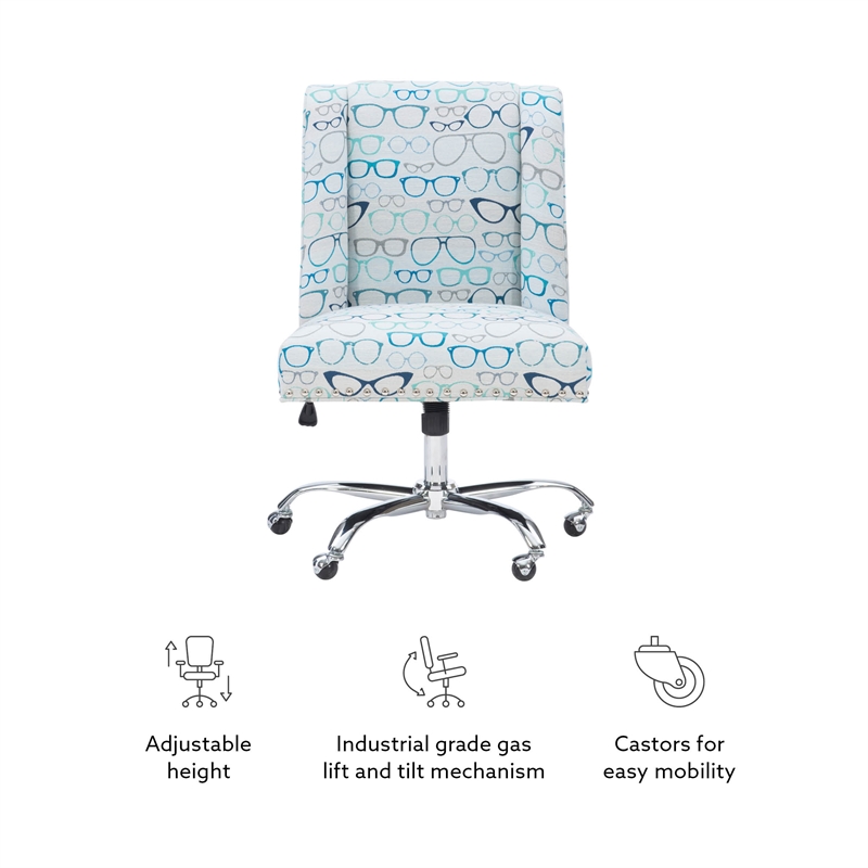 Bowery Hill Transitional Wood Upholstered Glasses Office Chair in Blue