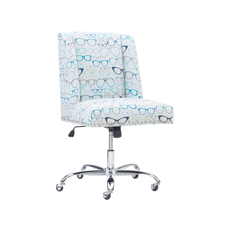 Bowery Hill Transitional Wood Upholstered Glasses Office Chair in Blue