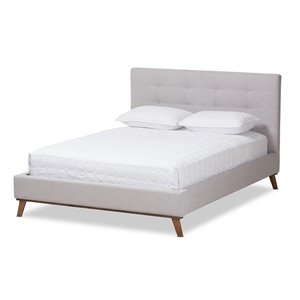 Bowery Hill Mid-Century Fabric Upholstered Full Platform Bed in Grayish Beige