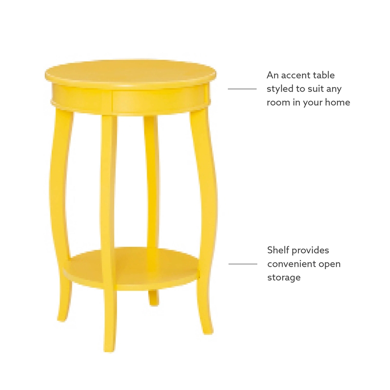 Bowery Hill Contemporary Round Wood End Table with Shelf in Yellow