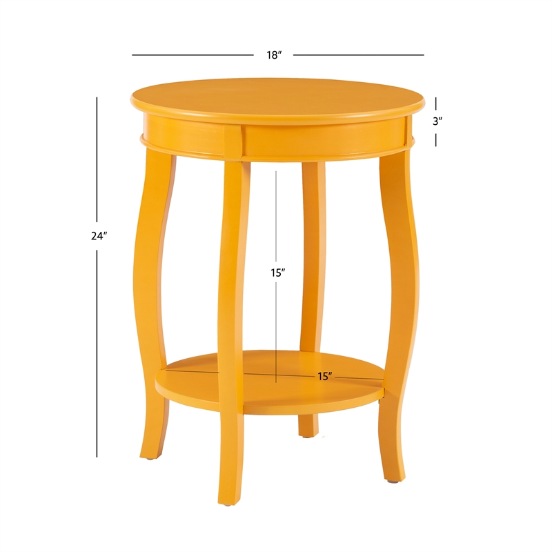 Bowery Hill Contemporary Round Wood End Table with Shelf in Yellow