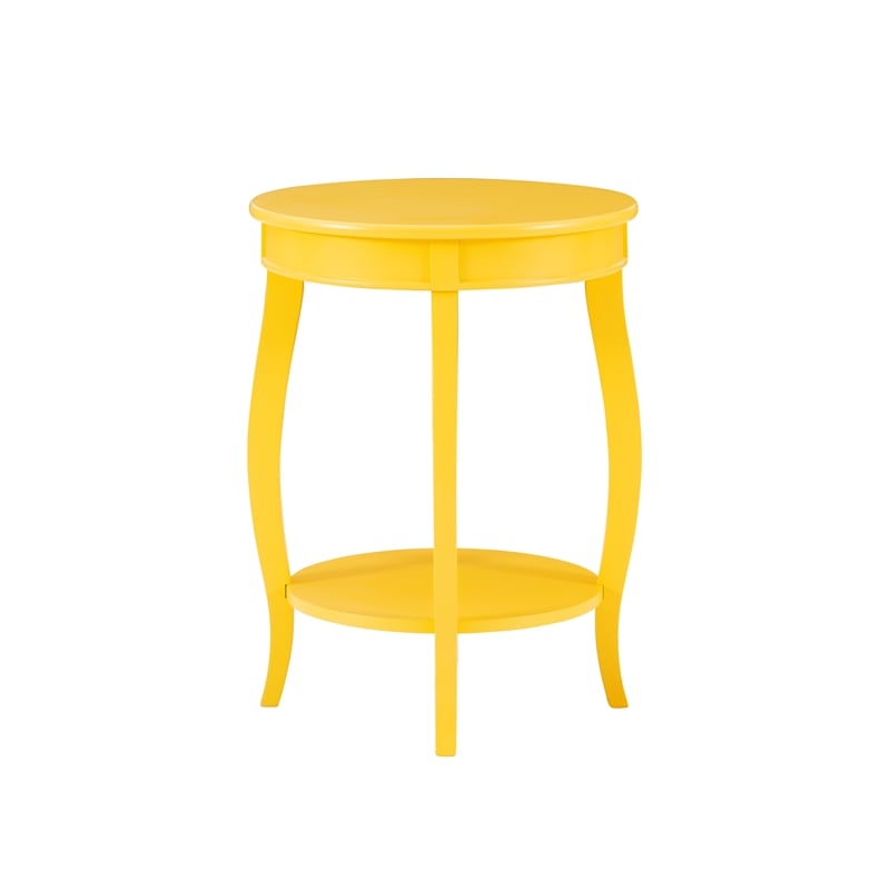 Bowery Hill Contemporary Round Wood End Table with Shelf in Yellow