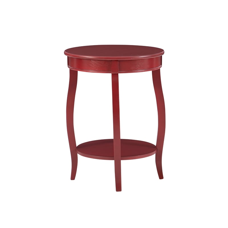 Bowery Hill Contemporary Round Wood End Table with Shelf in Red