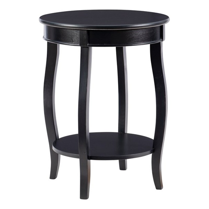 Bowery Hill Contemporary Round Wood End Table with Shelf in Black
