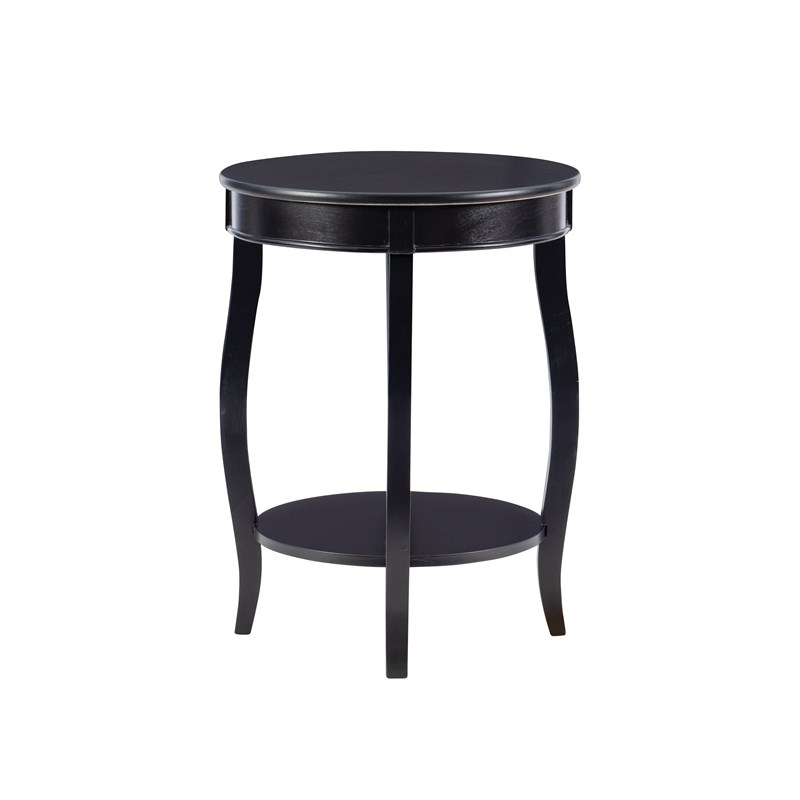 Bowery Hill Contemporary Round Wood End Table with Shelf in Black