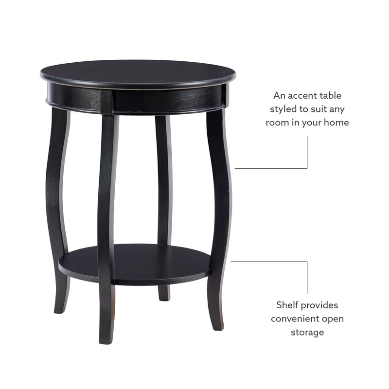 Bowery Hill Contemporary Round Wood End Table with Shelf in Black