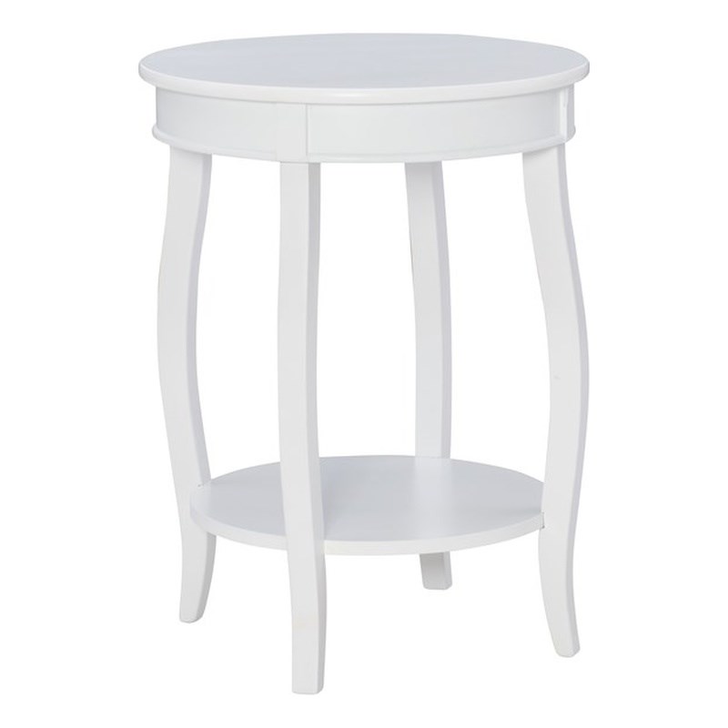 Bowery Hill Contemporary Round Wood End Table with Shelf in White