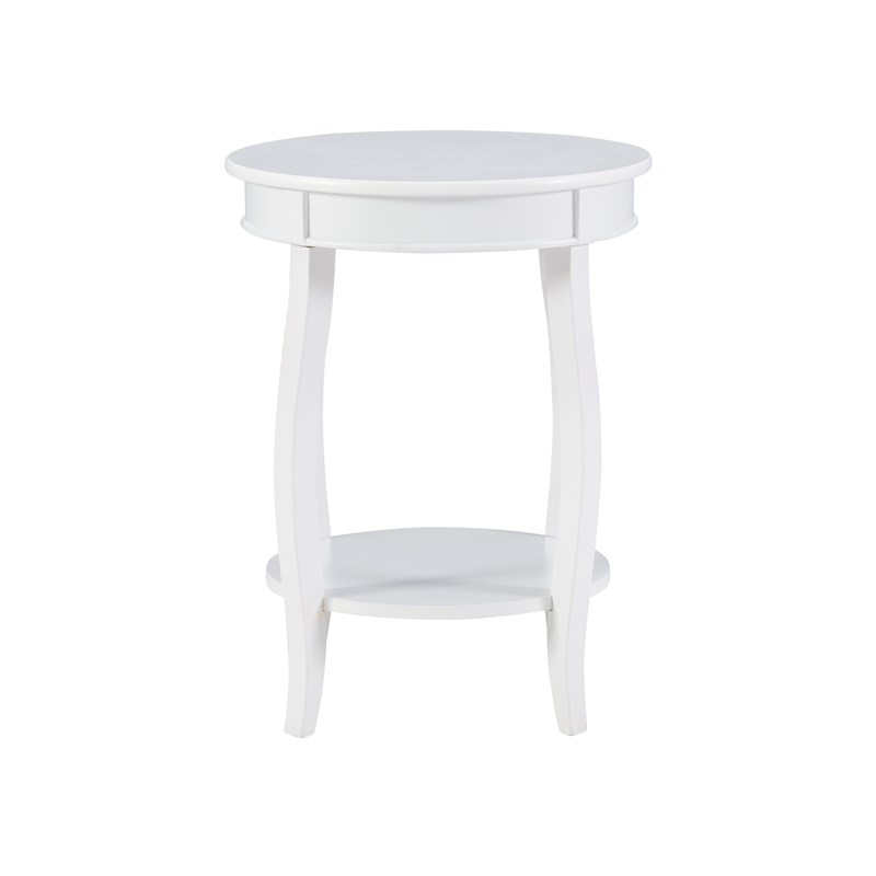 Bowery Hill Contemporary Round Wood End Table with Shelf in White