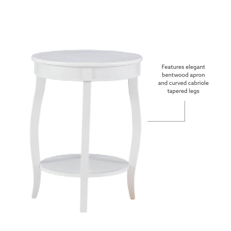 Bowery Hill Contemporary Round Wood End Table with Shelf in White