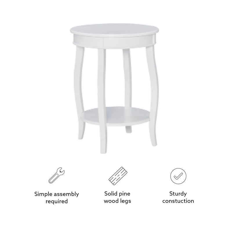 Bowery Hill Contemporary Round Wood End Table with Shelf in White