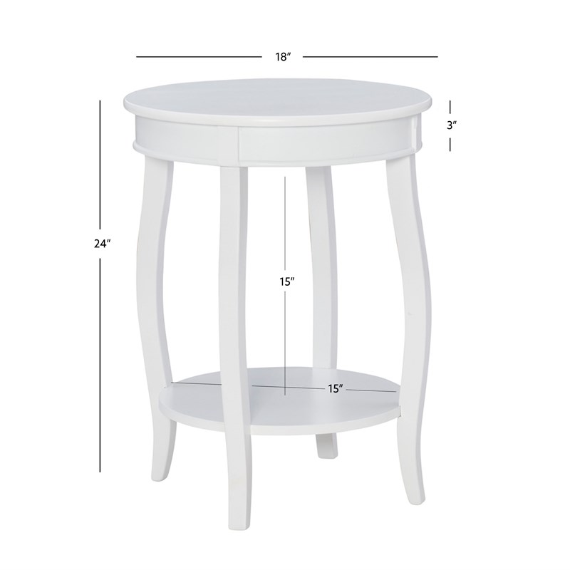 Bowery Hill Contemporary Round Wood End Table with Shelf in White