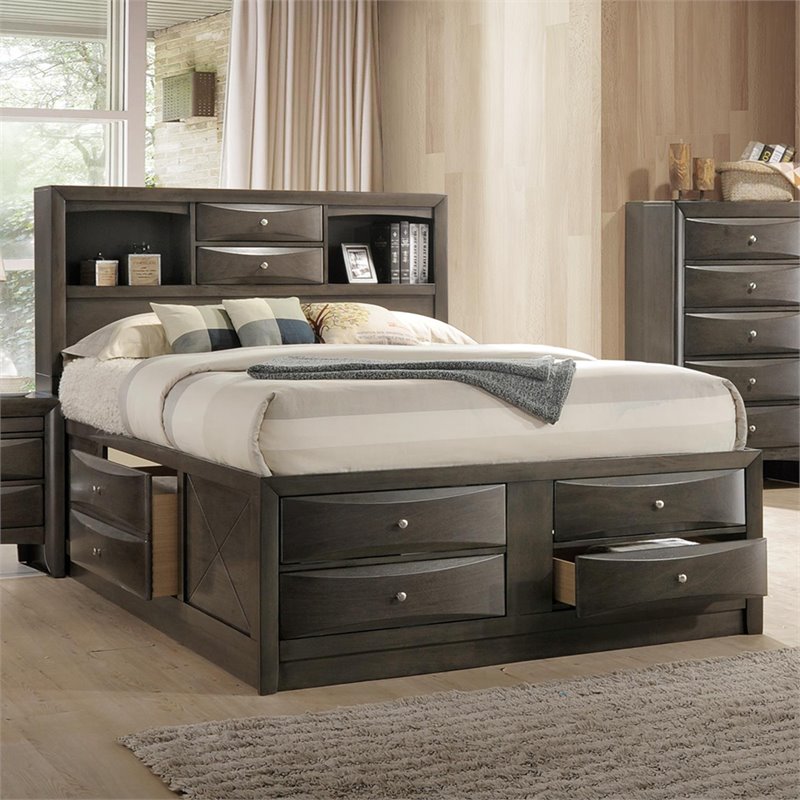 Bowery Hill Transitional King Captain's Bed in Gray Oak Finish