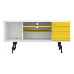 Bowery Hill Mid-Century Wood TV Stand for TVs up to 50&quot in White / Yellow