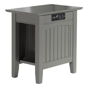 Bowery Hill Solid Wood Chair Side Table with Device Charger in Gray