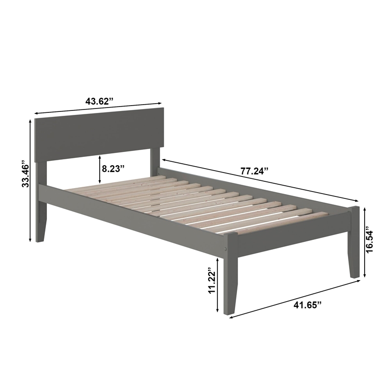 Bowery Hill Solid Wood Twin Platform Bed with USB Charger in Gray