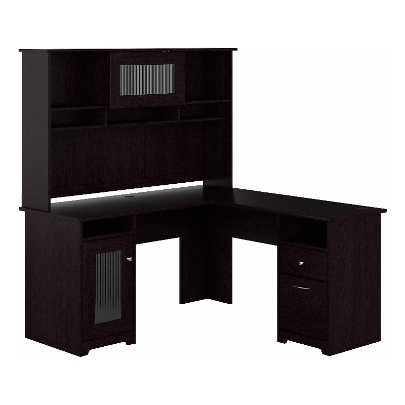 Bowery Hill L Shaped Desk with Hutch in Espresso Oak - Engineered Wood