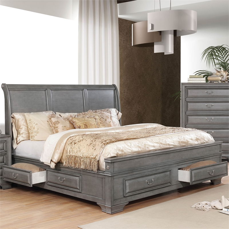 Bowery Hill Wood California King Storage Platform Bed in Gray