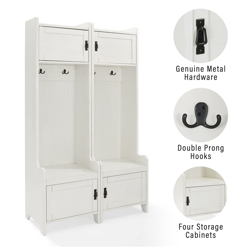 Bowery Hill Contemporary Wood Hall Tree in Distressed White (Set of 2)