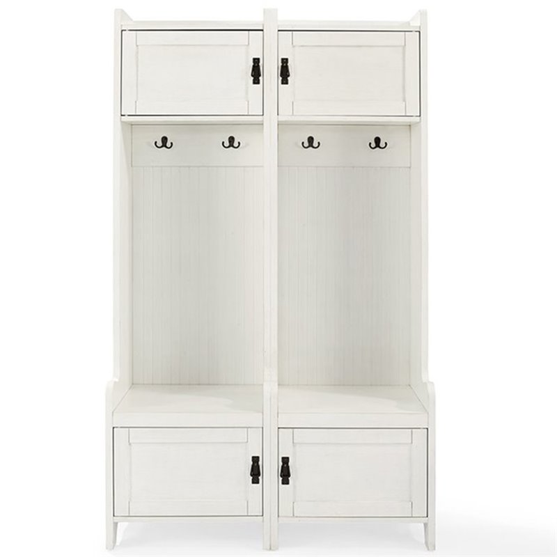 Bowery Hill Contemporary Wood Hall Tree in Distressed White (Set of 2)