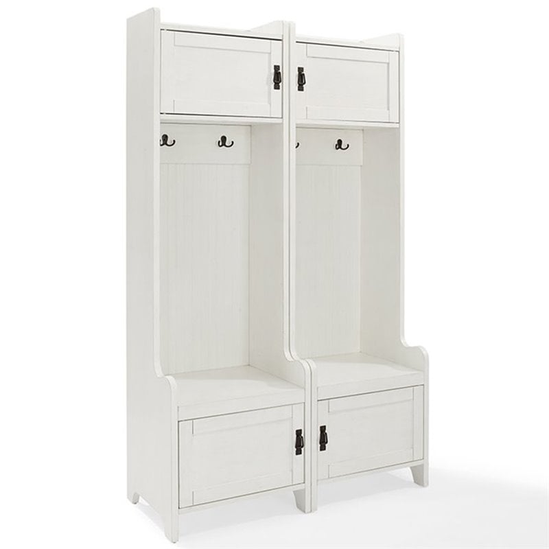 Bowery Hill Contemporary Wood Hall Tree in Distressed White (Set of 2)