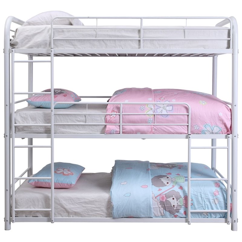 Bowery Hill Industrial Metal Frame Triple Full Bunk Bed in White