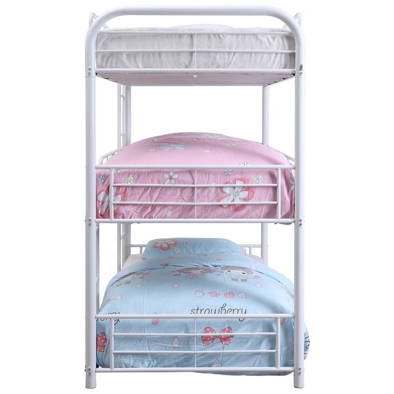 Bowery Hill Industrial Metal Frame Triple Full Bunk Bed in White