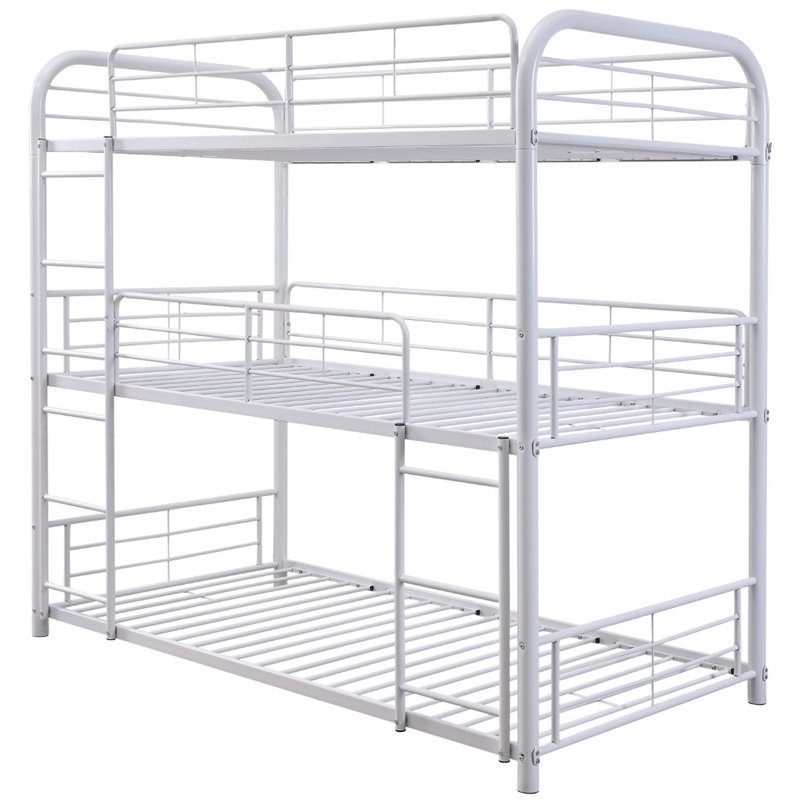Bowery Hill Industrial Metal Frame Triple Full Bunk Bed in White