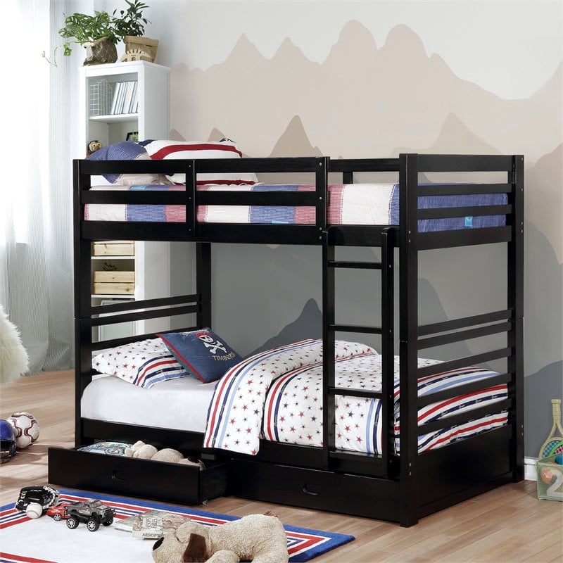 Bowery Hill Transitional Wood Twin over Twin Storage Bunk Bed in Black