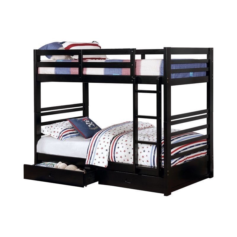 Bowery Hill Transitional Wood Twin over Twin Storage Bunk Bed in Black