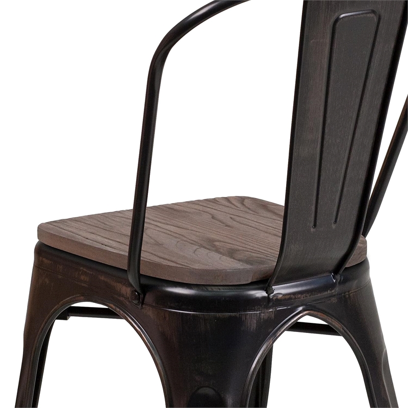 Bowery Hill Contemporary Metal Stack Chair In Black-Antique Gold
