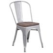 Bowery Hill Metal Dining Side Chair in Silver and Wood Grain