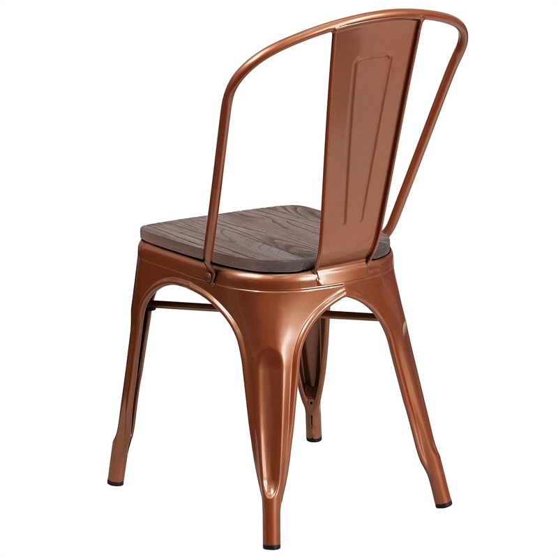 Bowery Hill Metal Dining Side Chair in Copper and Wood Grain