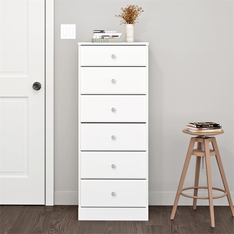 Bowery Hill Contemporary 6 Drawer Tall Chest in White Finish