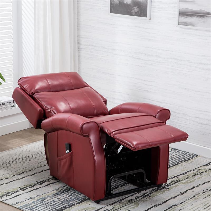 Bowery Hill Traditional Red Faux Leather Traditional Lift Chair